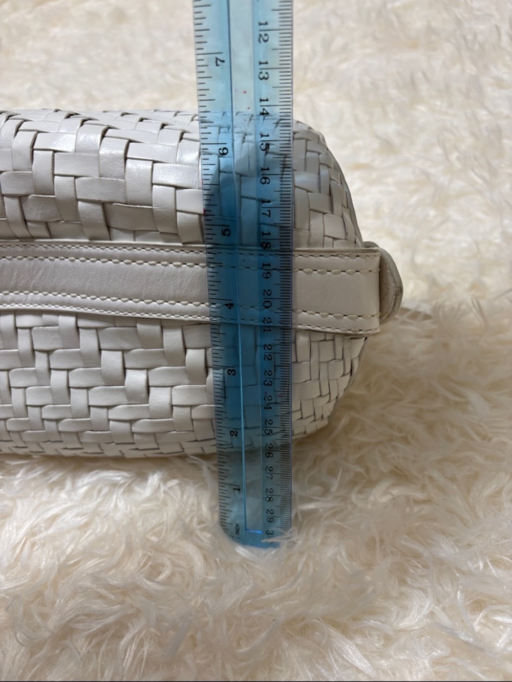 Cole Haan Woven White Leather East-West Satchel Double Braided Handles, 14 in. - Picture 8 of 10
